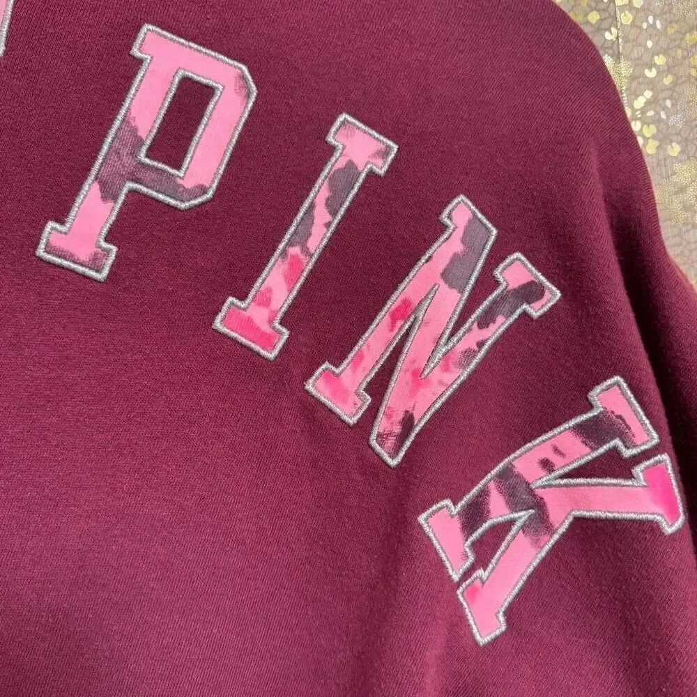 PINK Victorias Secret Maroon Varsity Cowl Neck Hooded Sweater Large